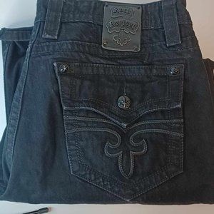 Rock Revival Distressed Steven Straight Jeans in Black Men's 40